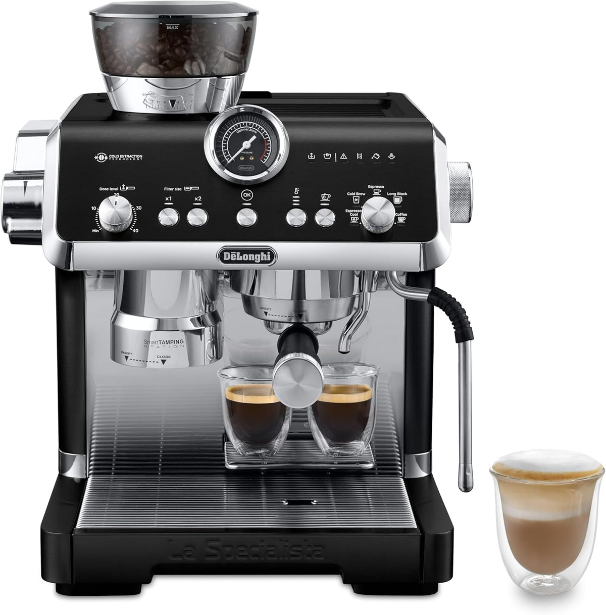 De'Longhi La Specialista Opera EC9555.BK, Machine ¨¤ caf¨¦ Espresso avec Moulin ¨¤ Caf¨¦ Int¨¦gr¨¦, Fonction d'infusion froide, Comprend un baton de vapeur pour mousser le lait, Comprend des accessoires(Noir/Argent)