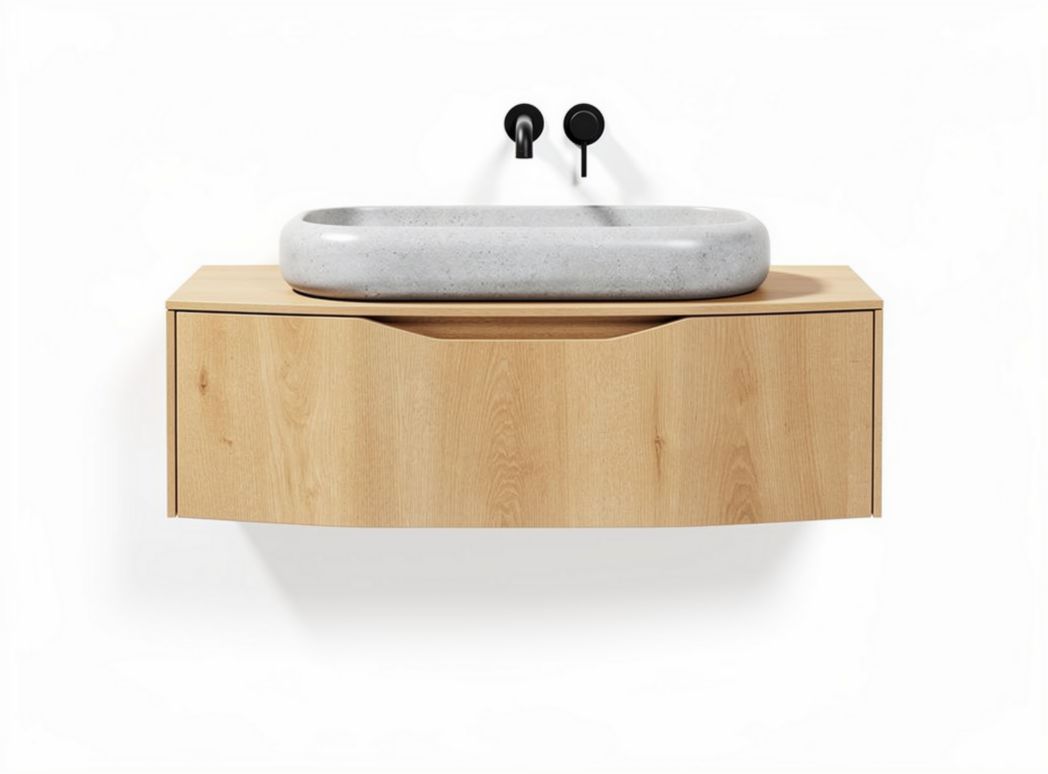 Meuble de salle de bain en bois et pierre - Utilisé pour rangements et lavabo - 60 x 30 x 15cm