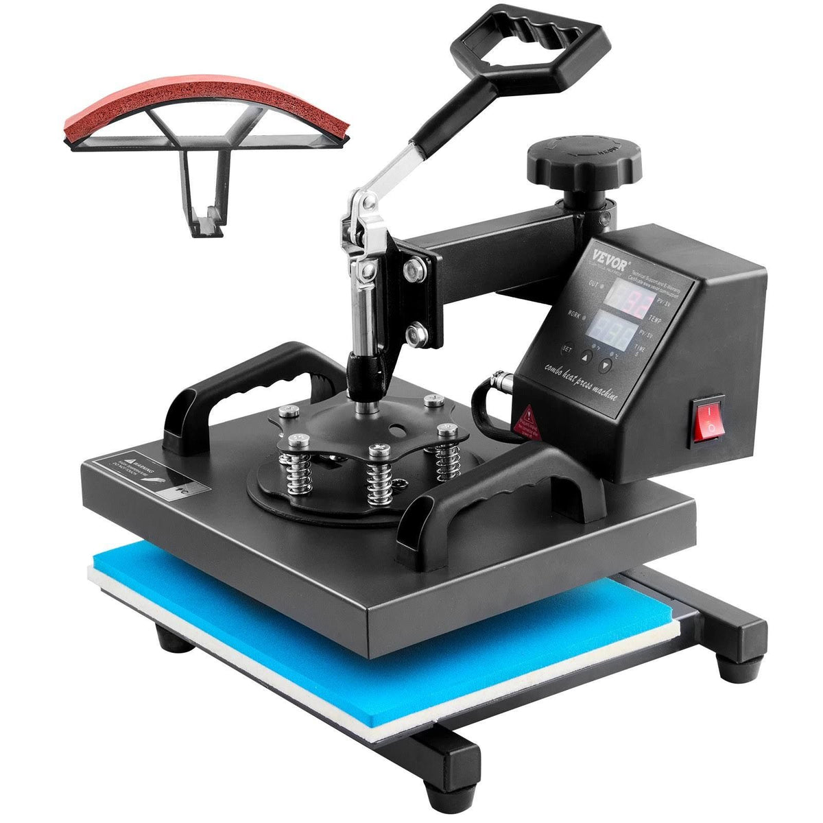 2 en 1 Presse de Chaleur 25x30 cm Machine de Sublimation de Transfert Pivotante ¨¤ 360¡ã Pour T-Shirts Sacs Casquettes Chapeaux Oreillers VEVOR(Noir/Bleu/Rouge)