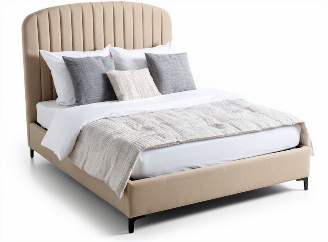 Lit avec tête de lit rembourrée pour chambre en tissu - 210 x 160 x 110cm