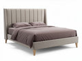 Lit double avec tête de lit rembourrée pour chambre à coucher en tissu - 200 x 160 x 100cm