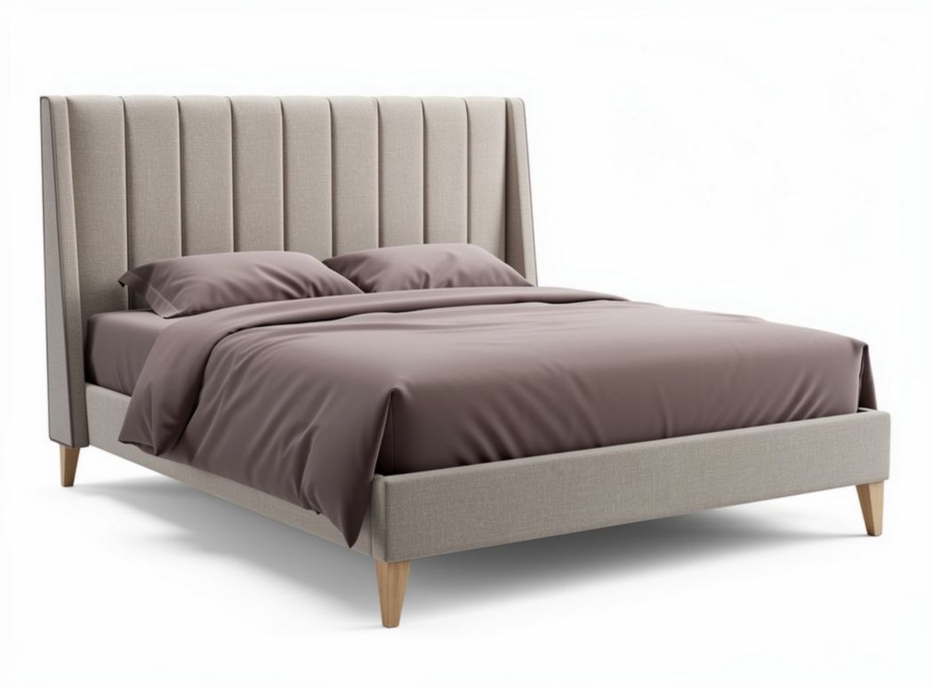 Lit double avec tête de lit rembourrée pour chambre à coucher en tissu - 200 x 160 x 100cm