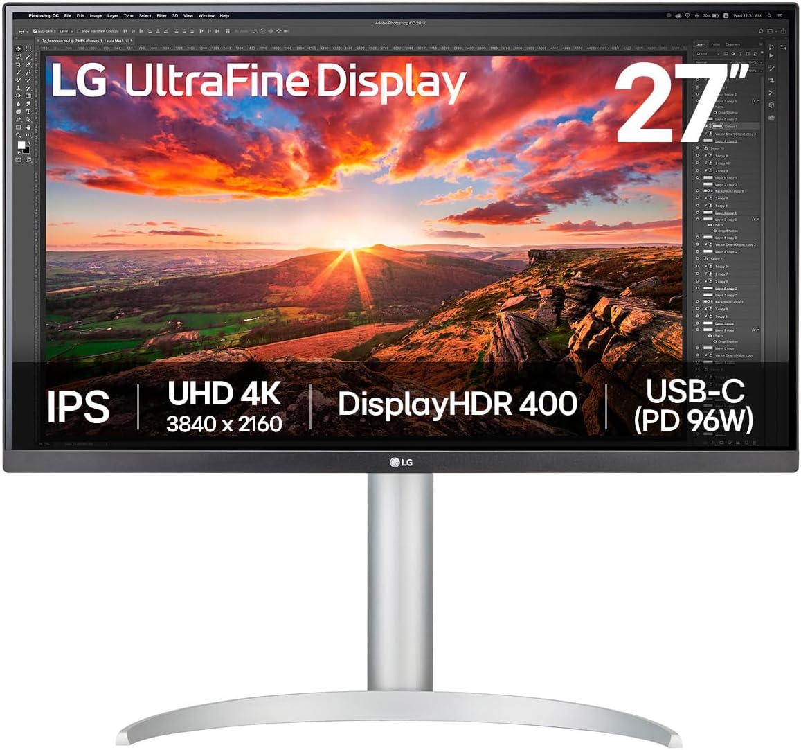 LG Ultrafine 27UP850K-W Ecran PC 4K 27 - Dalle IPS r¨¦solution UHD (3840 x 2160), 5ms GtG 60Hz, DisplayHDR 400, DCI-P3 95 pour cent (CIE1976), Mode Lecture, inclinable, r¨¦glable en Hauteur(Blanc)