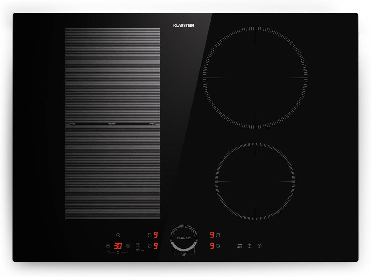 Klarstein Plaque Induction Encastr¨¦e 7000W, Plaque de Cuisson Electrique ¨¤ Induction, Plaque Induction Encastr¨¦es 4 feux, Tables de Cuisson, Plaques chauffantes ThermoBoost, Rechaud Electrique Cuisine(Noir)