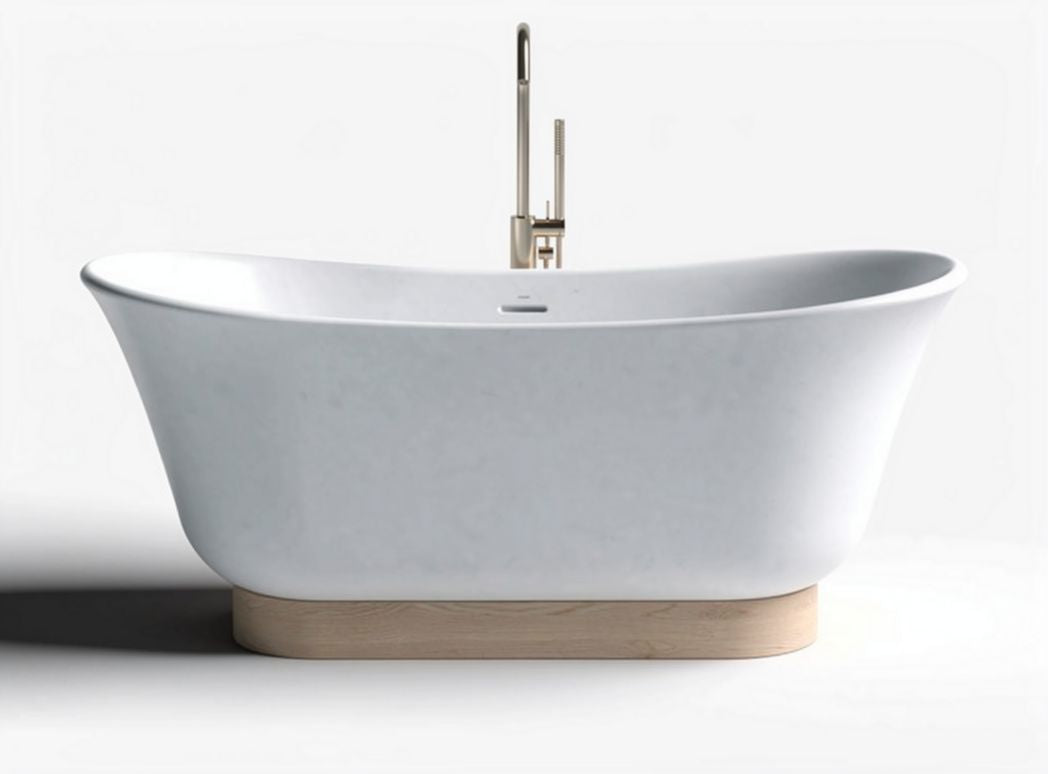 Baignoire sur pied pour salle de bain en céramique et bois - 170 x 75 x 60cm