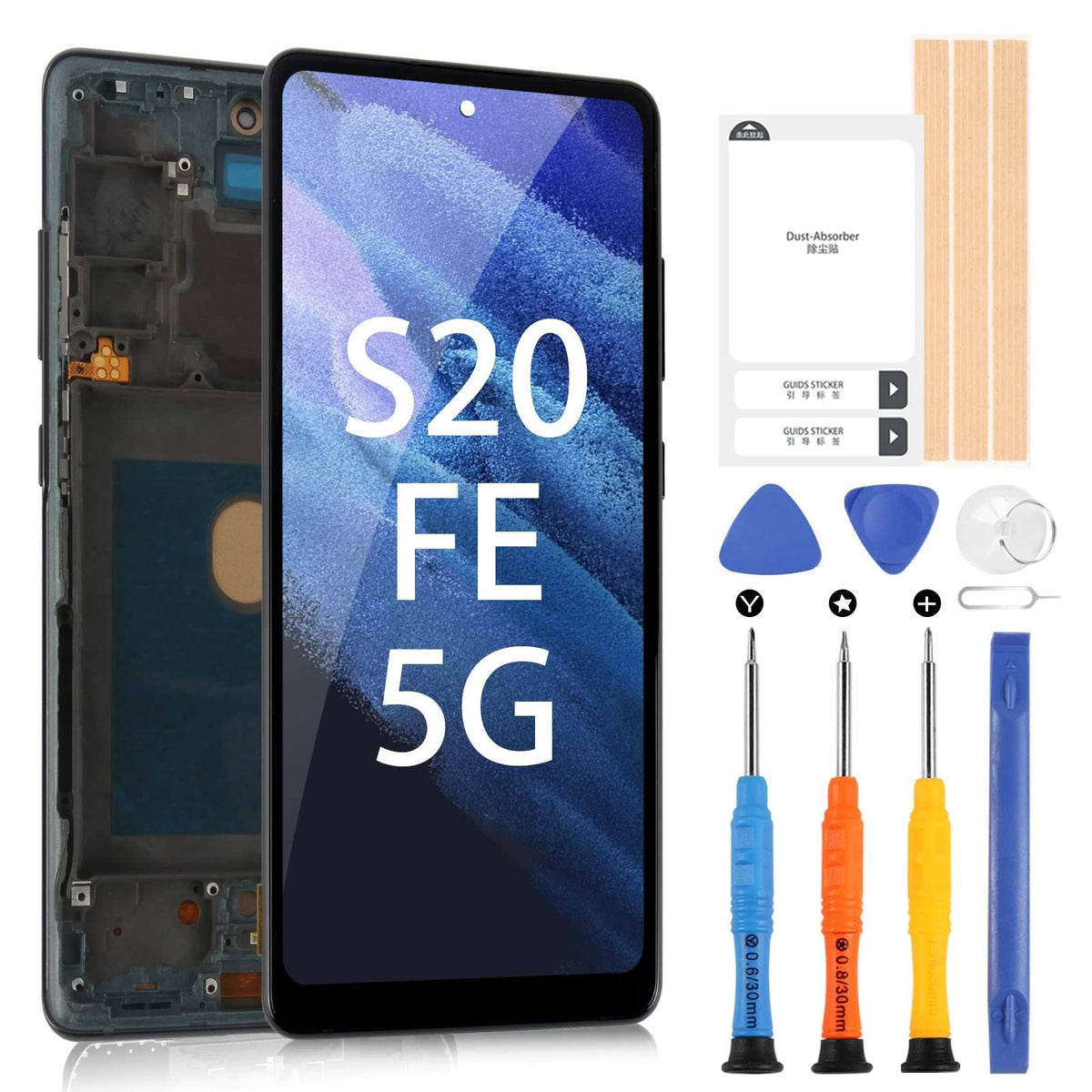 AMOLED ¨¦cran pour Samsung Galaxy S20 Fe/Galaxy S20 Fe 5G 6,5 LCD Affichage Remplacement du Verre num¨¦risant avec Outils (Noir avec Cadre)(Noir)