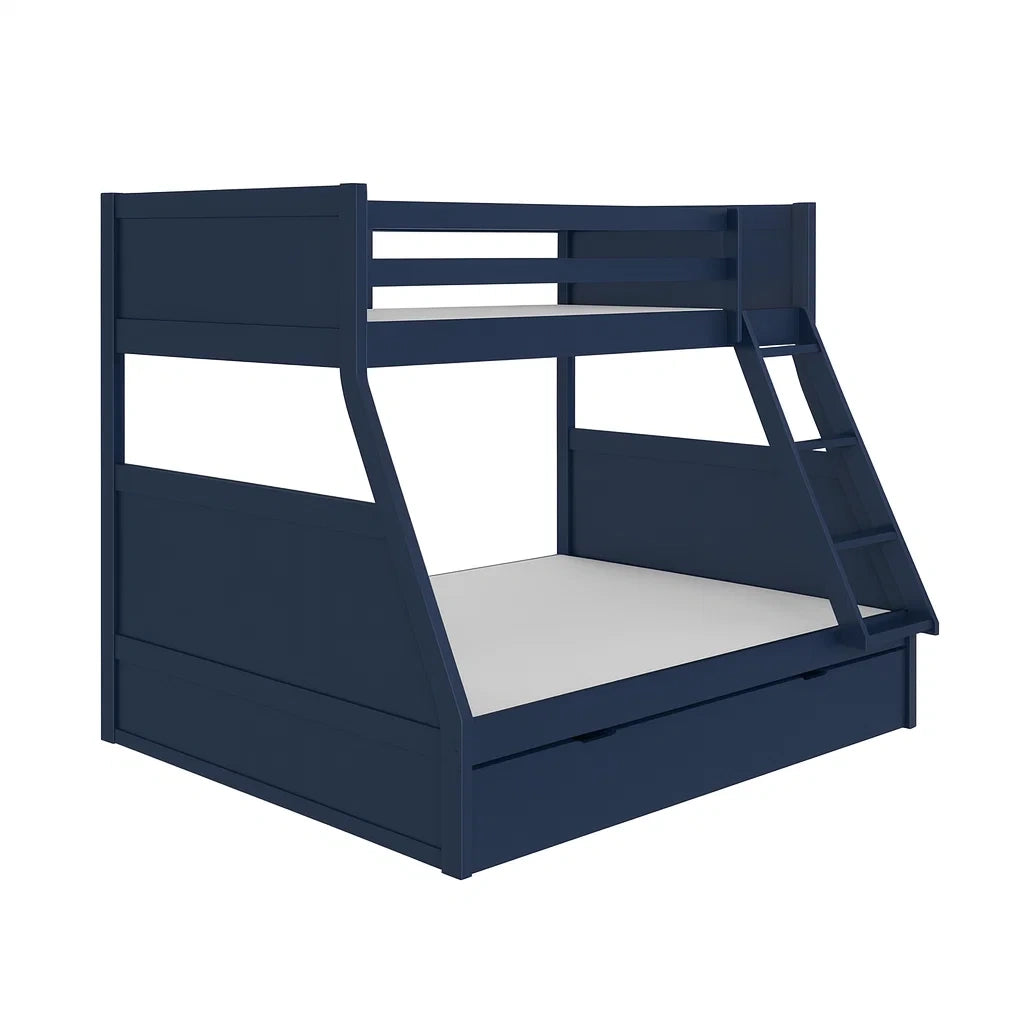 Lit superpos¨¦ en bois avec ¨¦chelle et tiroir bleu marine 200x140x170 cm(Bleu)