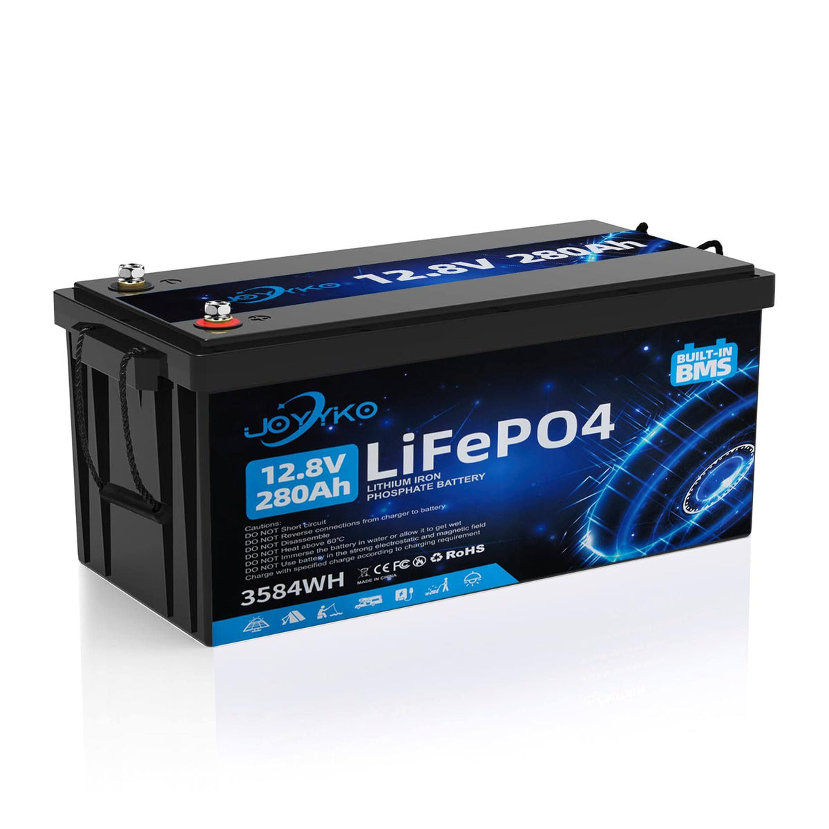280Ah 12V Lithium Batterie,Batterie 280Ah 12V LiFePO4,15000 Cycles, Batterie 280Ah 12v LiFePO4,Avec Smart BMS,Protection Basse Temp¨¦rature,Pour(Noir/Bleu)