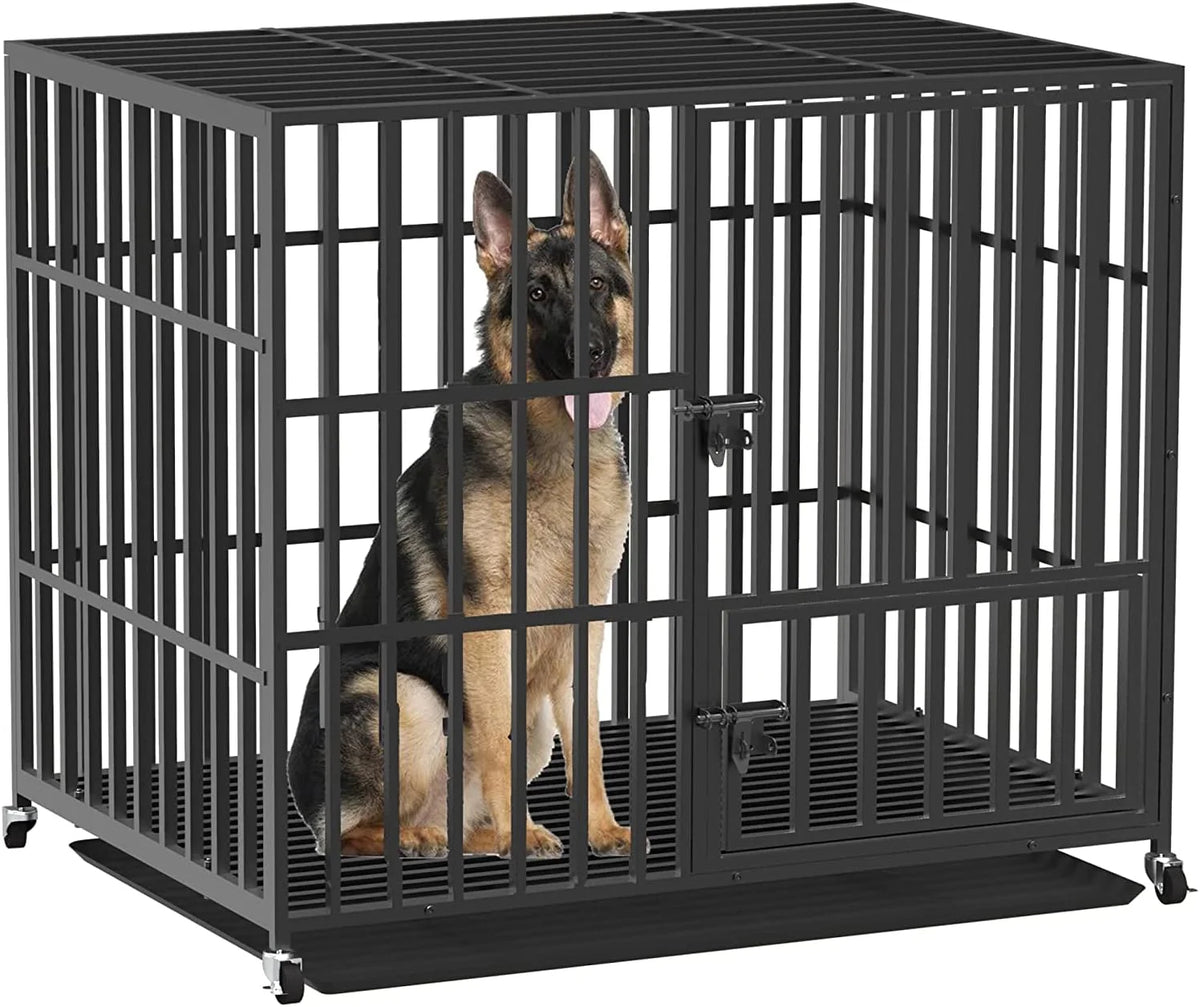 BingoPaw cage chien XXL 117x96x84cm m¨¦tal avec roulettes, 3 portes, plateau amovible