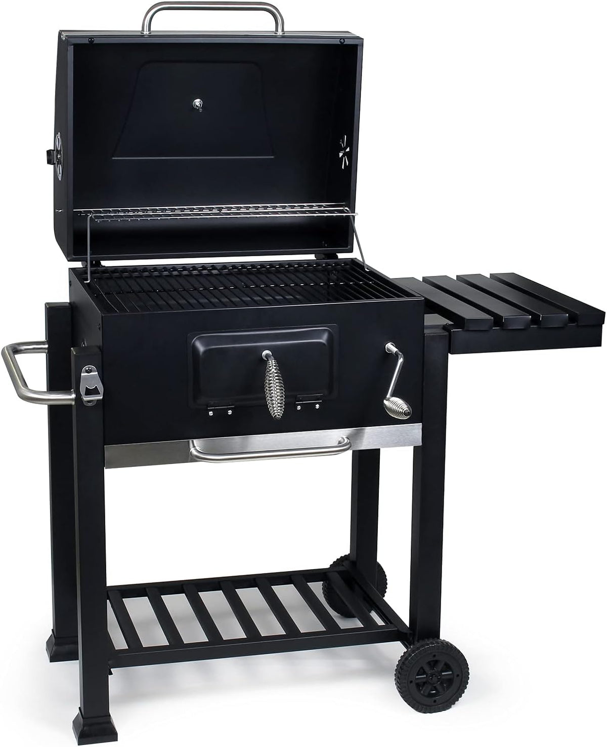 Wiltec Chariot Barbecue ¨¤ Charbon 1130x475x 1000mm Clapet anti-feu Hauteur r¨¦glable Thermom¨¨tre Espaces rangement Ouvre-bouteille Grillade Jardin BBQ(Noir)