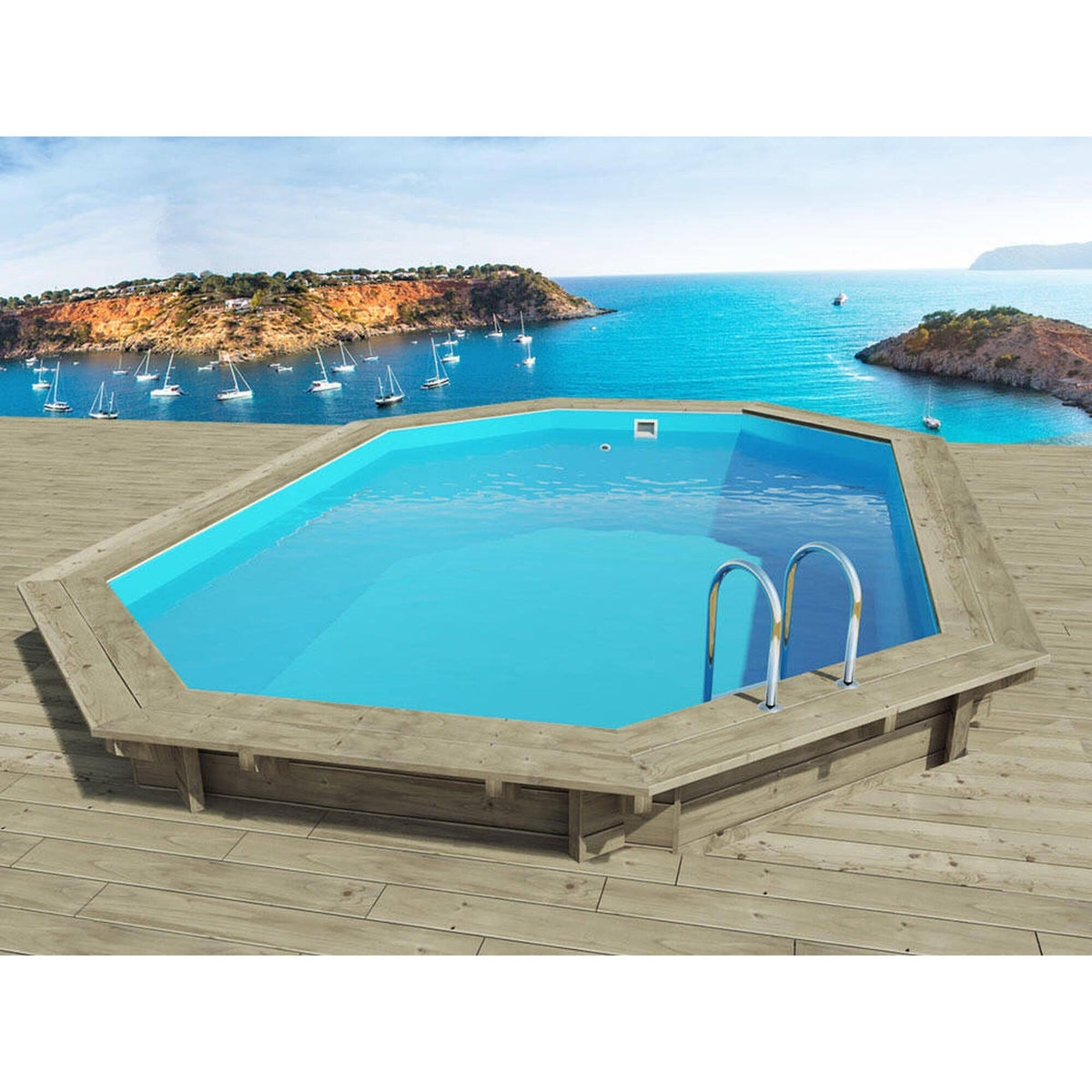 habitat et jardin Piscine Bois Miami 120 4.86 X 3.36 X 1.20 M(Bleu/Marron)