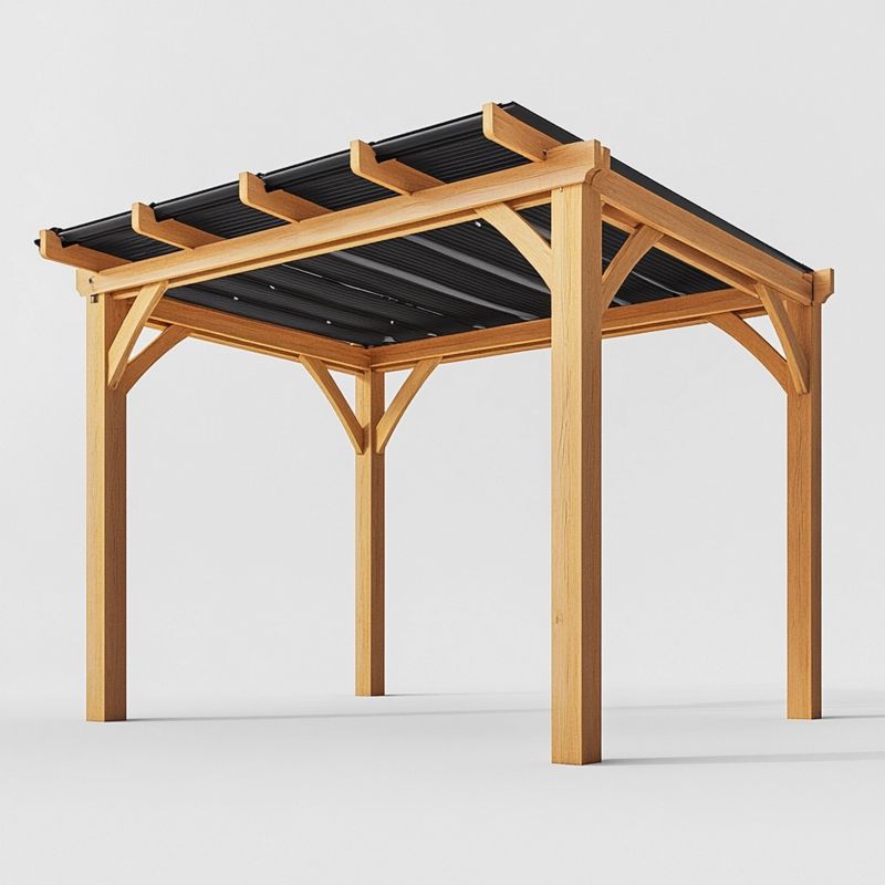 Tonnelle de jardin en bois 3x3 m avec toit en polycarbonate noir pour ext¨¦rieur(Bois/Noir)
