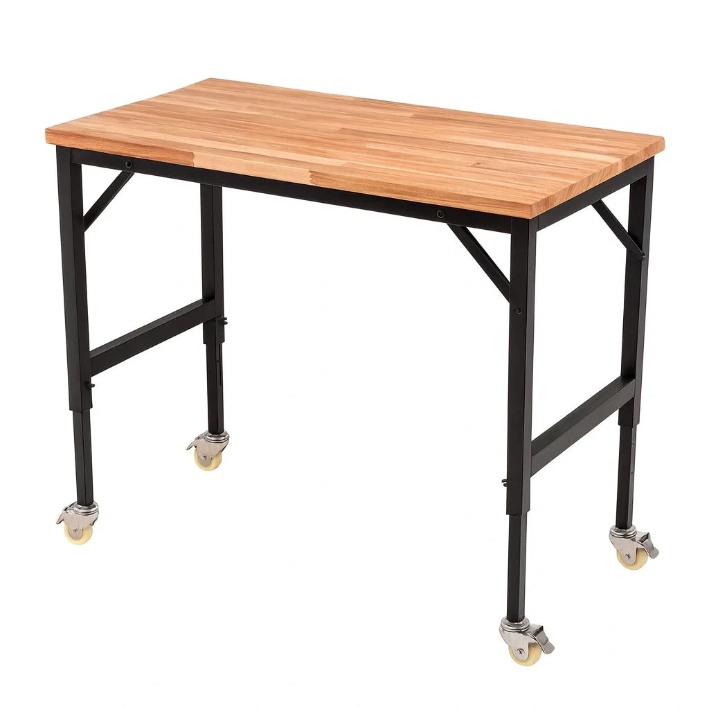 ¨¦tabli en Bois de H¨ºtre et Acier avec Roulettes(Bois naturel/Noir)
