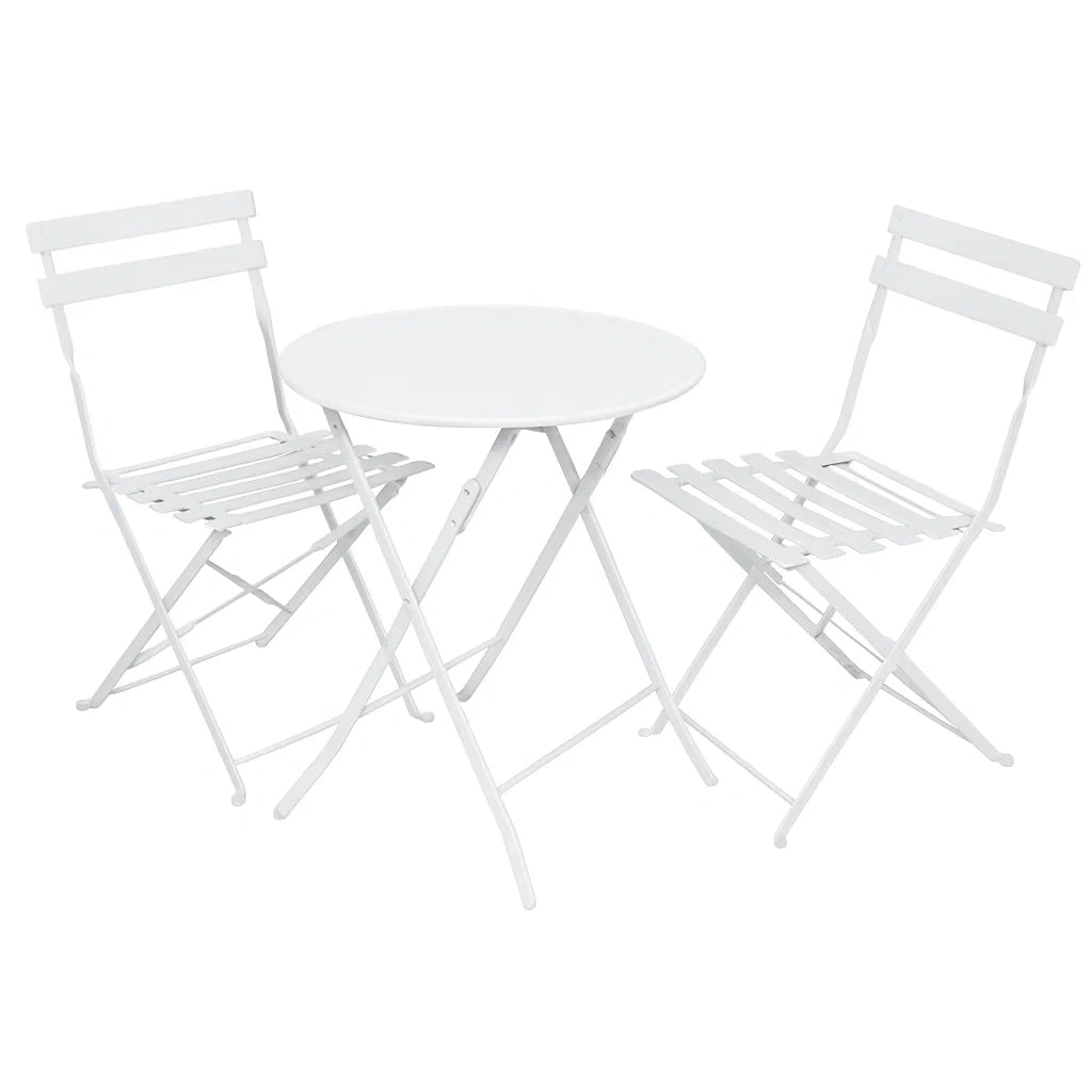Ensemble de mobilier d'ext¨¦rieur en m¨¦tal blanc avec table et chaises pliantes(Blanc)