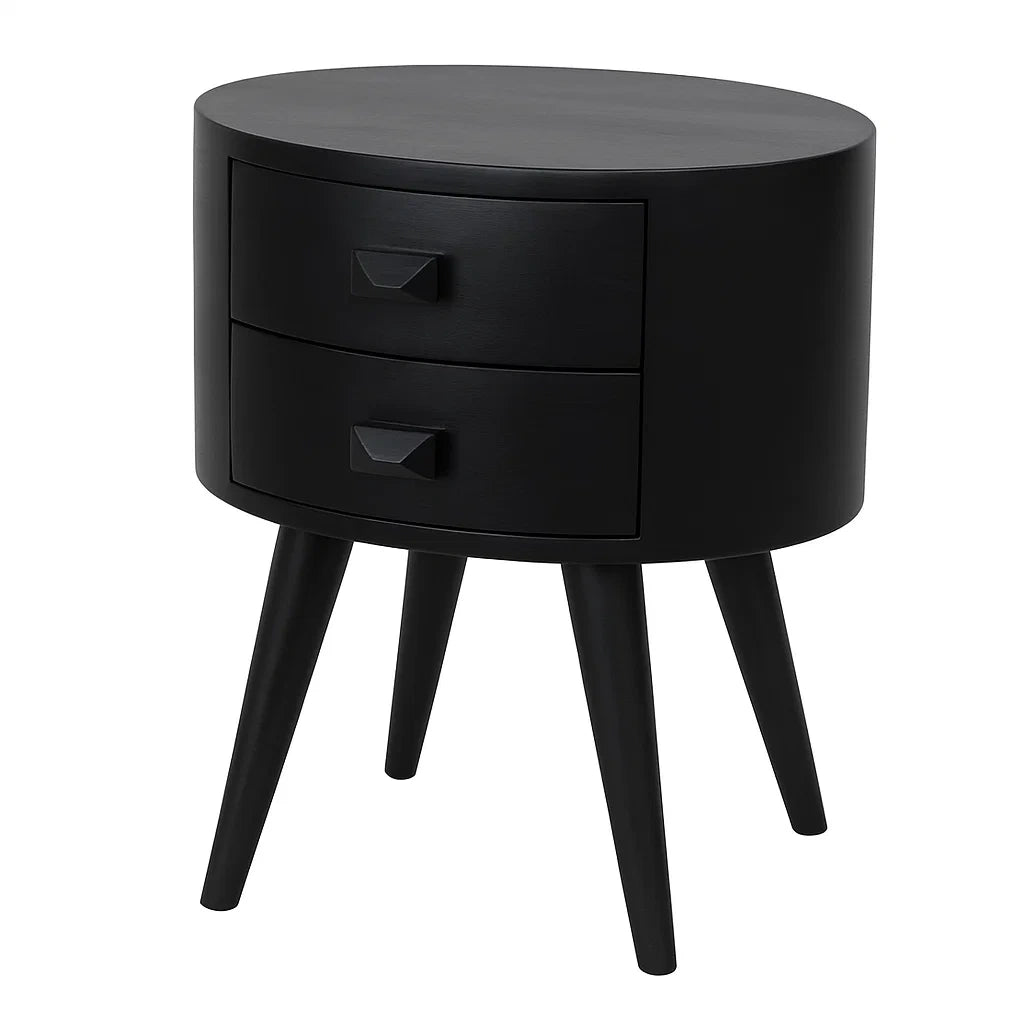 Table de chevet ovale en bois noir avec 2 tiroirs(Noir)