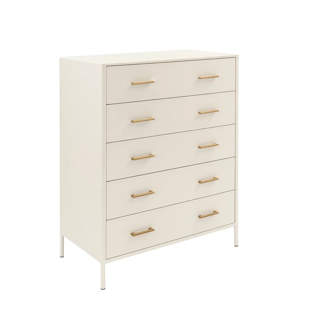 Commode ¨¤ tiroirs 5 tiroirs MDF m¨¦tal blanc 95x40x130 cm(Blanc)