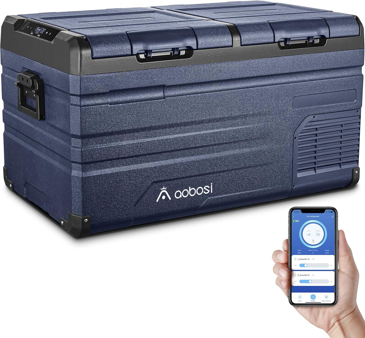 AAOBOSI 46 L Glaciere a Compression, Glaciere Electrique Double Zone, 12 V/24 V et 100-240 V Frigo Camping, -20 ¡æ ¨¤ 20 ¡æ, pour Voiture, Camion, Bateau, Camping-Car(72L)