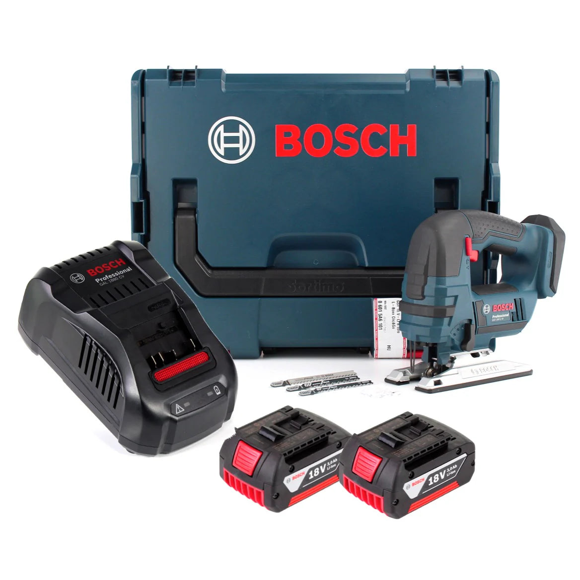 Bosch GST 18 V-LI B Professional Scie sauteuse sans fil 18V + 2x Batteries 3,0Ah + Chargeur + Coffret L-Boxx(d¨¦faut)