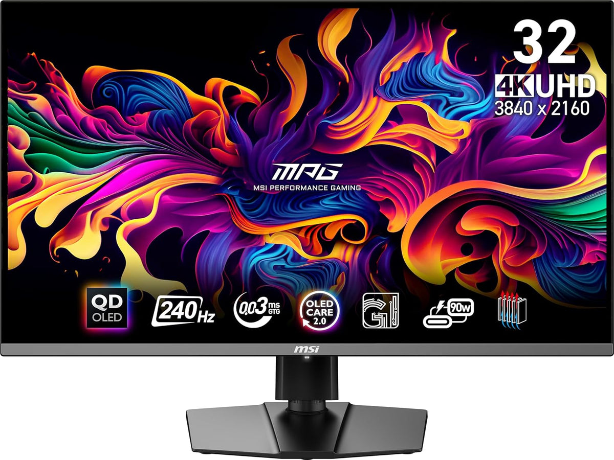 MSI MPG 321URX QD-OLED ¨¦cran Gaming 31.5 Pouces 4K UHD - Dalle Quantum Dot OLED 3840 x 2160, 240Hz / 0.03ms, 99 pour cent DCI-P3, ¦¤E¡Ü2, DisplayHDR True Black 400, KVM, RGB - DP 1.4a, HDMI 2.1, USB Type-C(Noir)