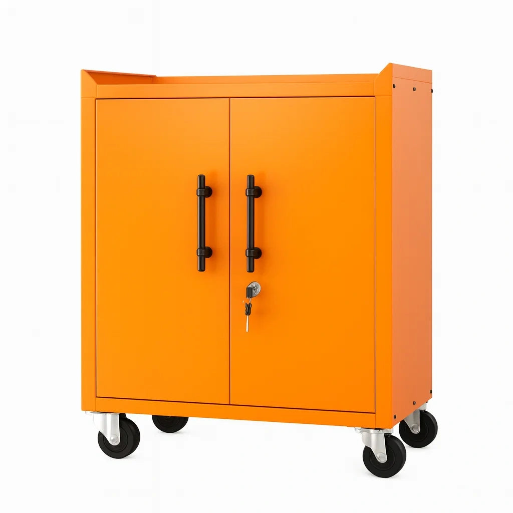 Armoire ¨¤ outils en m¨¦tal orange ¨¤ roulettes avec serrure(Orange)