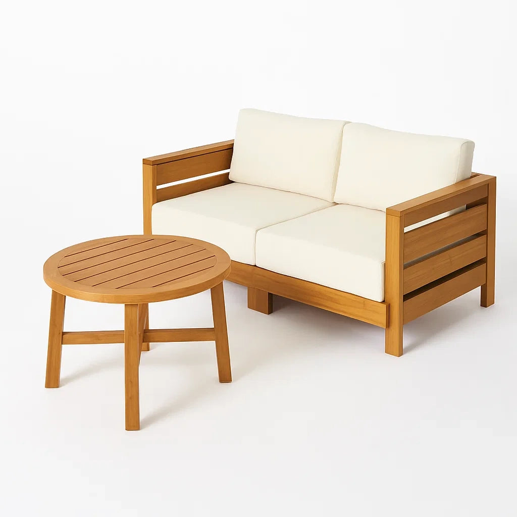 Ensemble de mobilier de jardin en bois d¡¯acacia avec coussins cr¨¨me(Bois Naturel/Cr¨¨me)