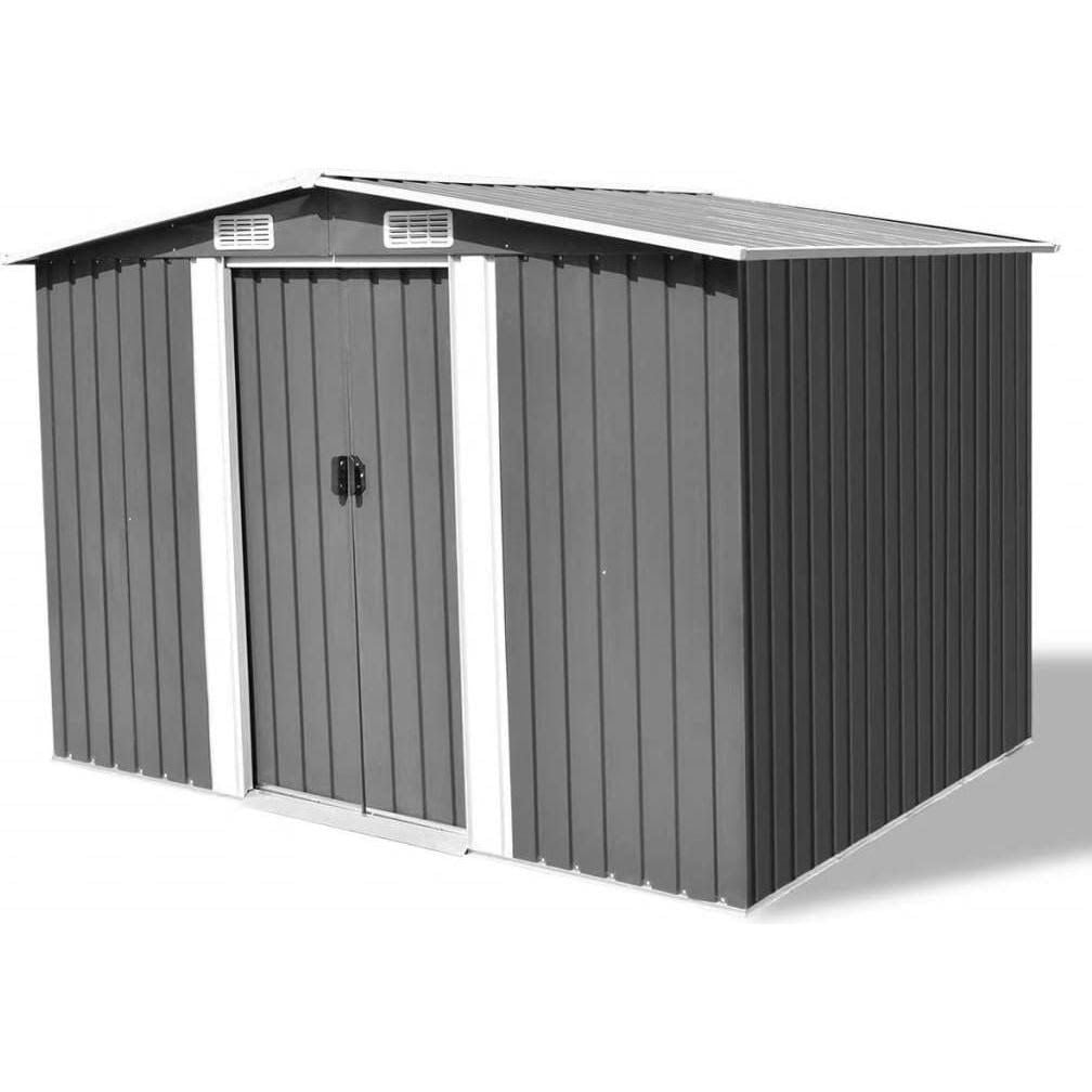 Vidaxl Garden Storage Shed Gray Metal 101.2inx80.7inx70.1in(Gris/Blanc)