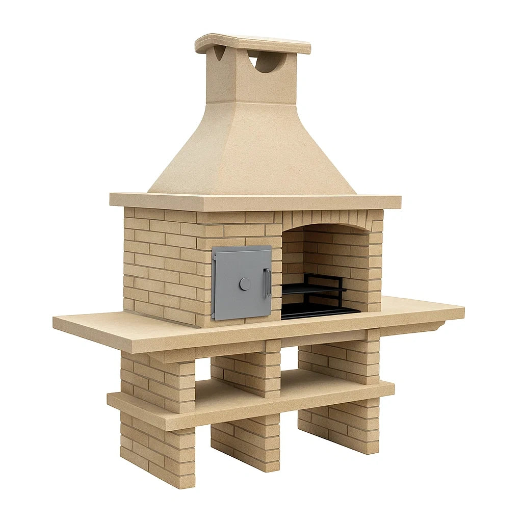 Barbecue r¨¦fractaire avec four en m¨¦tal(Gris Clair/Beige)