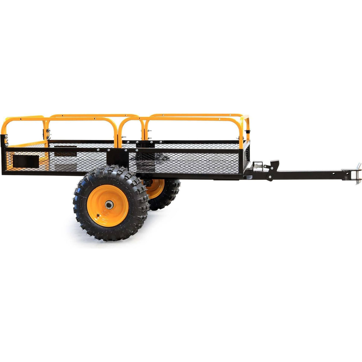 Wiltec Remorque basculante ¨C 2100 x 1200 x 70 mm ¨C capacit¨¦ 450 kg ¨C en Acier ¨C avec Grille et Parois amovibles ¨C pour Tondeuse autoport¨¦e ATV(Noir/Jaune)