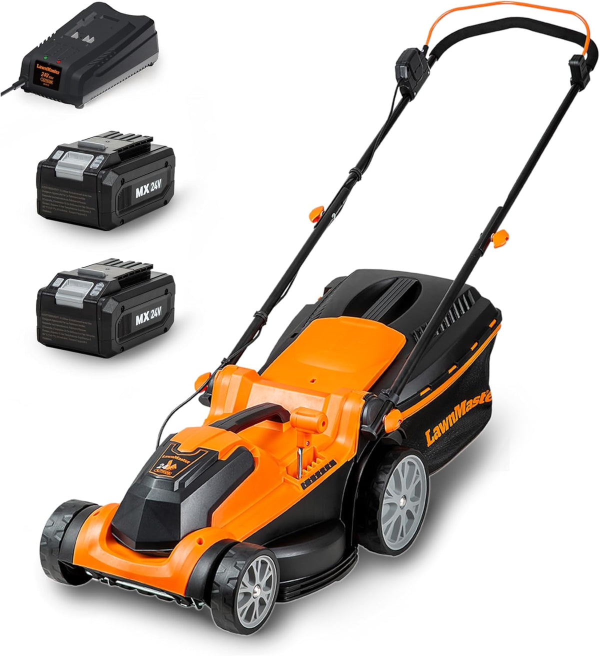 LawnMaster Tondeuse ¨¤ gazon sans fil CLMF2437G 24 V 37 cm jusqu¡¯¨¤ 300 m2(Noir/Orange)