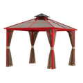 Tonnelle en m¨¦tal rouge avec toit en polycarbonate(Rouge/Marron)